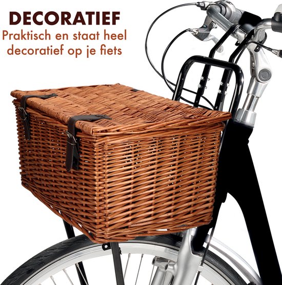 Bicycle Gear Wicker Bike Basket Front - Rattan Bike Basket Handlebar 30L - Baker Basket 45 x 30 x 25 cm - Fahrradzubehör Erwachsene - Fahrradkorb für Oma Bike, City Bike oder Transport Bike