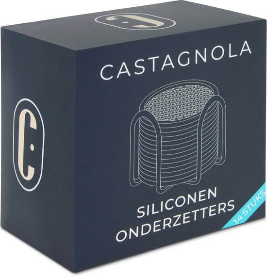 Castagnola Silikon-Untersetzer - Untersetzer für Gläser - Design-Untersetzer mit Halter - Untersetzer-Set - Anti-Rutsch - 14er-Set - Schwarz