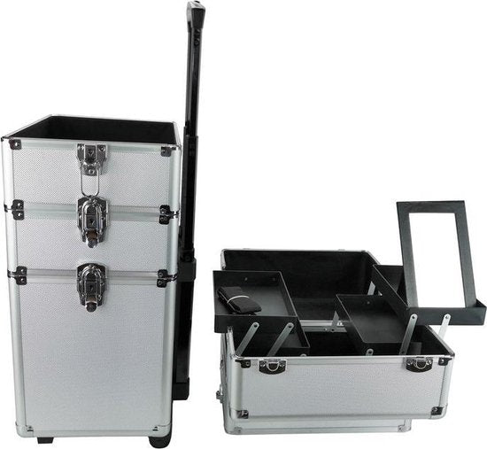 Aluminium-Schminkkoffer, Nagelkoffer, Schminkkoffer, Friseurwagen / Beauty-Case / Trolley zur Aufbewahrung Ihrer Körperpflegeprodukte 4 in 1