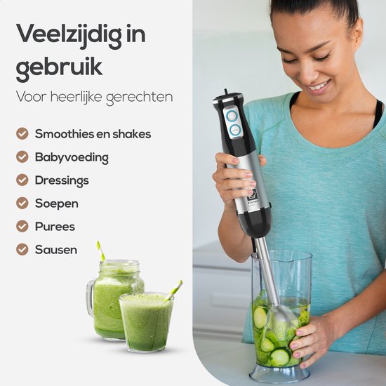 KitchenLove Stabmixer - 800W - 6 Geschwindigkeiten + Turbo - Schwarz/RVS