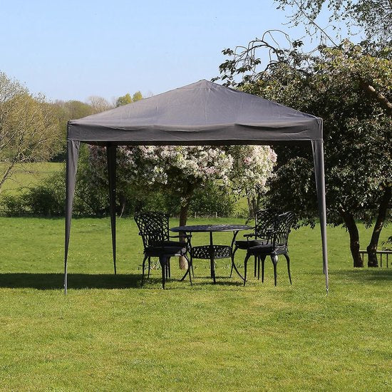 Pro Garden Easy-Up Partyzelt - 300 x 300 x 245 cm - Polyethylen - Faltbar & Wasserfest - Inklusive Tragetasche - Für Gartenpartys & Veranstaltungen - Grau