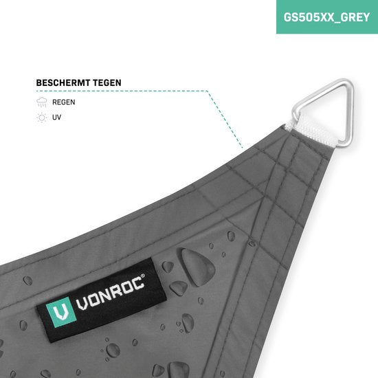 VONROC Premium Schattentuch - Dreieck - ∆ 360 cm - Wasserabweisend - Grau - Inkl. Aufbewahrungsbeutel und Befestigungsschnur