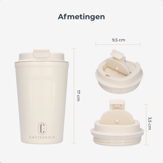 Castagnola Thermos Cup - Kaffeebecher To Go - Reisebecher für Kaffee und Tee - Teebecher - 380 ML - Edelstahl - Offwhite