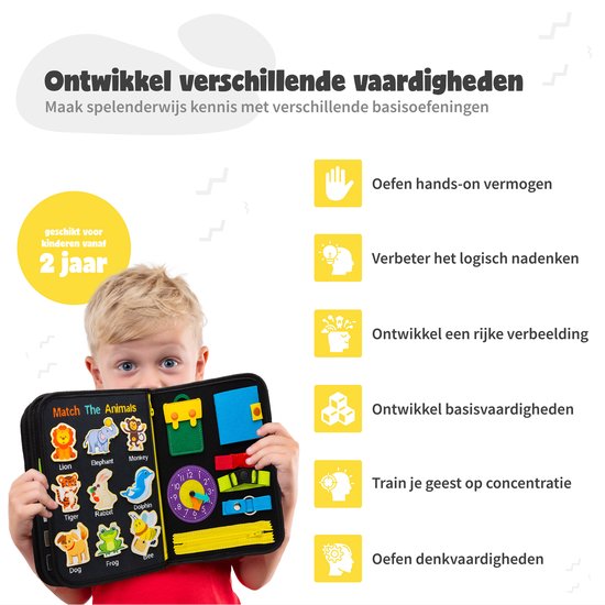 MontiPlay® Montessori Spielzeug - Sensorisches Spielzeug - Activity Board - Busy Board - Montessori Home Activity Book - Pädagogisches - Sensomotorisches Spielzeug - Dinosaurier Spielzeug