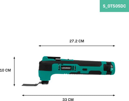 VONROC Akku-Multitool 12V - mit Spachtel, Tauchsägeblatt, Schleifblock und Schleifpapier - Inkl. Akku und USB-Kabel