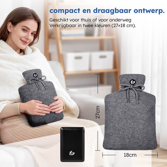 Elektrische Kanne - 3 Einstellungen - Kanne - 10.000 mAh Powerbank - Waschbare Hülle - Wiederaufladbare Kanne - Original Grau - Saaf Comfort