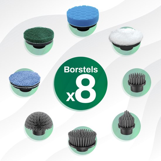 GoScrub® Elektrische Reinigungsbürste - Cleaning Hero V1 - Schwarz - Schrubber mit Griff - Polierer - Scheuerbürste - Für Bad und Küche - 8 Aufsätze