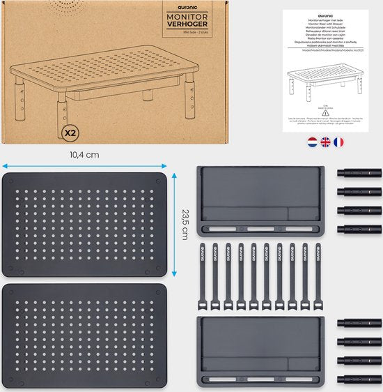 Auronic Monitorständer - Monitoraufsteller - Bildschirmaufsteller - 2 Stück - verstellbar - 37 x 23,5 x 10 cm - Metall - Schwarz