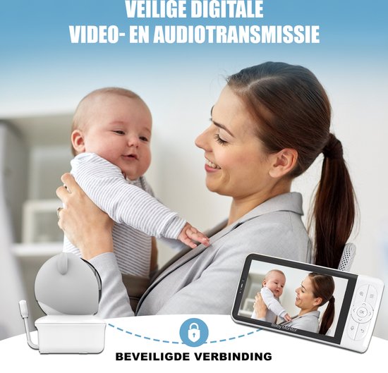 Novalance - Wifi-Babyphone - Babyphone mit Kamera - Babyphone mit 5-Zoll-Bildschirm - Wiegenlieder - Intelligente Detektoren