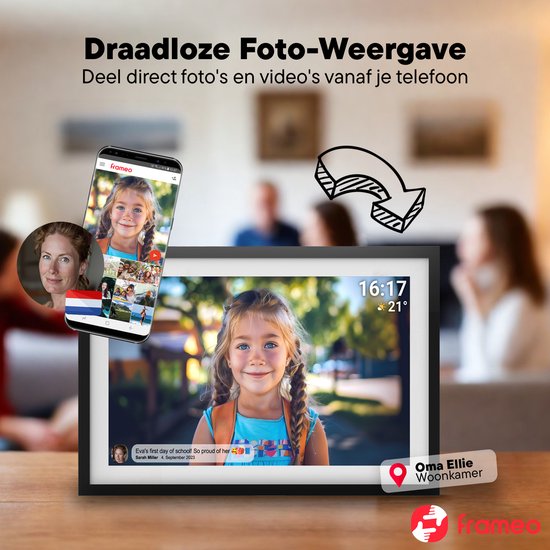 Denver Digitaler Fotorahmen 15,6 Zoll - XL - Full HD - Frameo App - Fotorahmen - WiFi - 16GB - IPS-Touchscreen - PFF1516