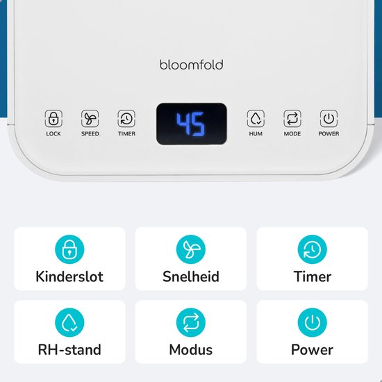Bloomfold Luftentfeuchter - 12L pro Tag - Inkl. Wasch-Trocken-Funktion - Geeignet für Wohnzimmer, Schlafzimmer, Keller & Badezimmer - Weiß