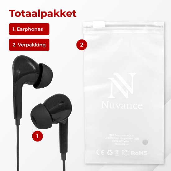 Nuvance - Ohrhörer mit Kabel - USB-C-Anschluss - Ohrhörer mit Kabel - In-Ear-Kopfhörer mit Kabel und Mikrofon - Schwarz