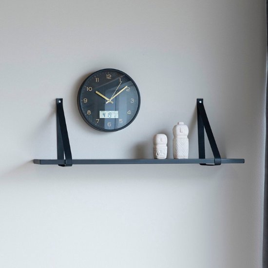 Wandregal blank Holz mit Leder 80x20cm