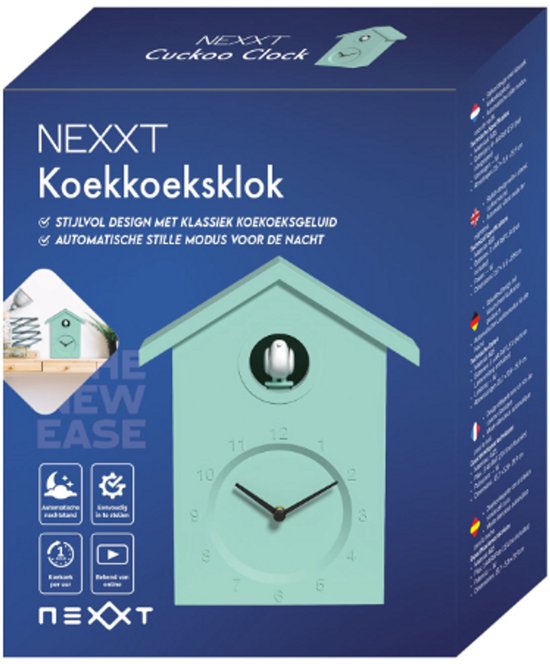 Nexxt Kuckucksuhr - Hellgrün - Atmosphärische Wanduhr mit Sound - Einstellbare Lautstärke & Nachtmodus