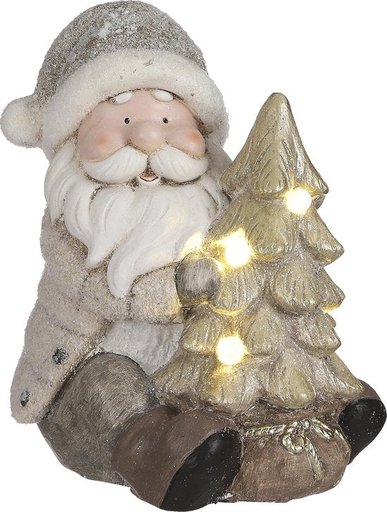 Haus der Jahreszeiten Weihnachtsmann Statue mit Lichtern - L22.5 x B21.5 x H25.5 - Grau