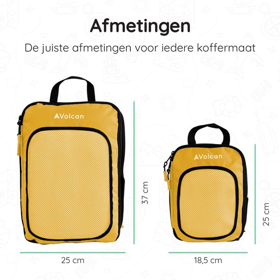 Volcan Compression Packing Cubes - Kofferorganisationsset - Mit Kompressionsreißverschlüssen - Rucksack & Koffer - 4er Set - Ocker