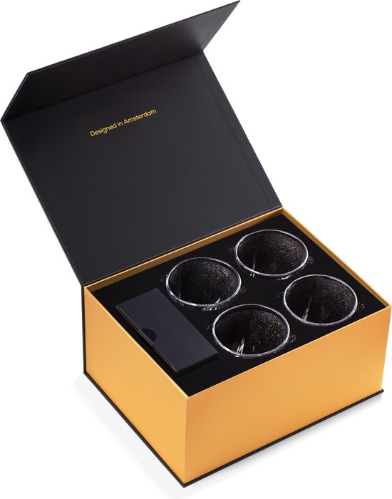 BarDeluxe® Whiskey Set - 4 handgefertigte Kristallgläser 325 ml - Luxuriöses Geschenkset mit Eiswürfelform & Aufbewahrungsbox - Ideal als Whisky Geschenk