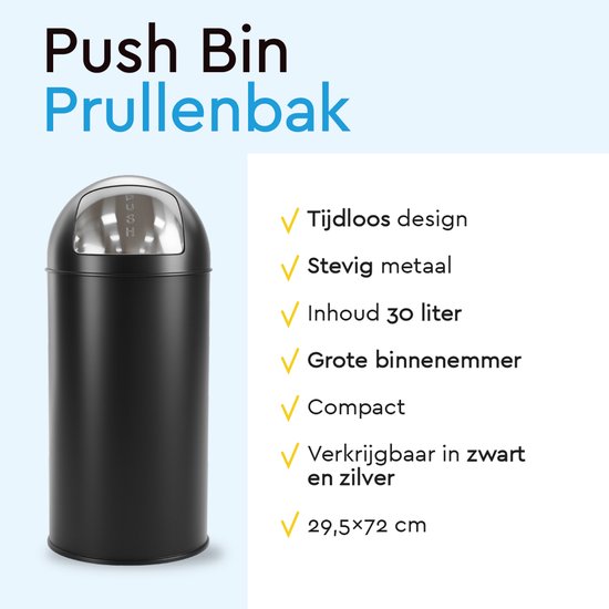 BRASQ Push Bin Trash Schwarz Mülleimer mit herausnehmbarem Abfallbehälter 30 Liter - Mülleimer - Mülleimer