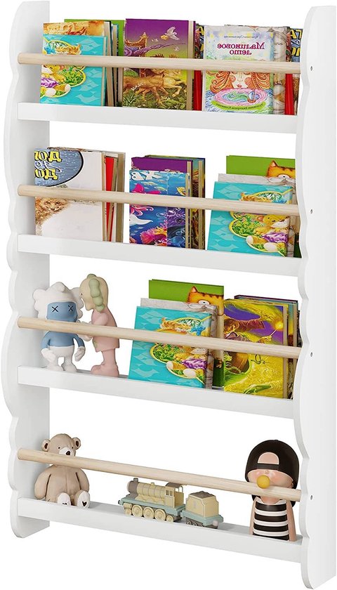 Woltu Kinder-Wandbuchregal 98x60x14,5 cm Grün oder Weiß mit Eichenoptik - Montessori-Aufbewahrungsregal für das Kinderzimmer