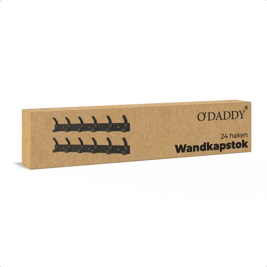 O'DADDY® Wandgarderobe 24 Haken - Garderobe zum Aufhängen - Handtuchhalter - Wandgarderobe - 2 Reihen mit 12 Haken - Inklusive Klebestreifen - 44 x 3,5 x 7 cm - Schwarz