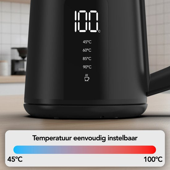 Aviro Wasserkocher mit Temperaturregelung - Heizfunktion - 1.7L - Edelstahl - Doppelwandig - Elektrisch - 2000W - Schwarz