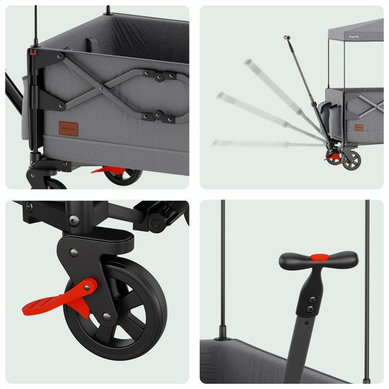 LifeGoods Wagon - faltbar - Kindertransport - mit Dach - 80KG Tragfähigkeit - Strandwagen - schwenkbare Räder - grau