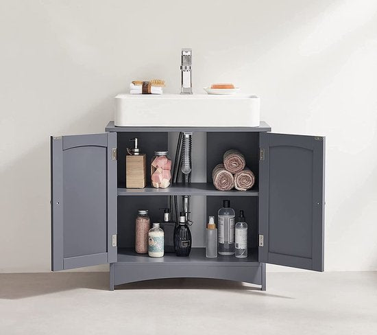 Parya Home – Badezimmerschrank – Waschtischunterschrank – 2 Türen – Holz – Grau