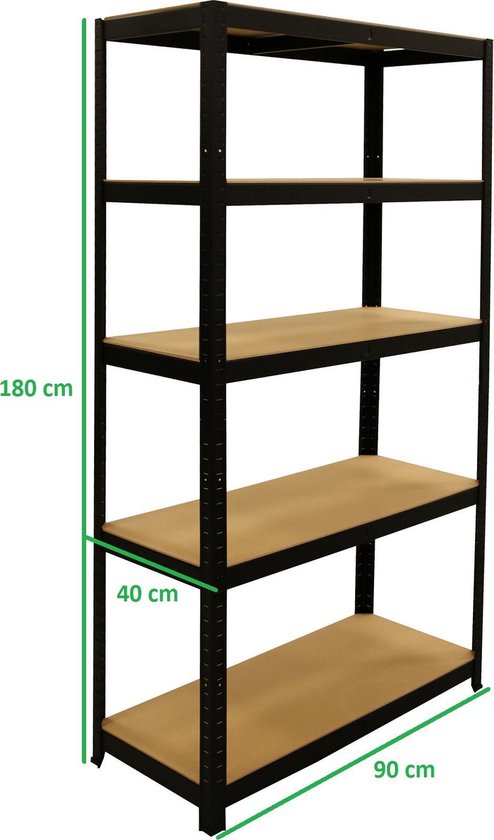 ERRO Rack - 5 Fachböden - 40x90x180 cm - 175 kg - Schwarz