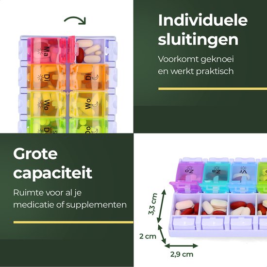 Gandria Pillenbox 7 Tage - Pillenbox - Pillenbox mit 14 Fächern - Medizinbox mit stabilem Verschluss - Große Fächer - Verschiedene Farben