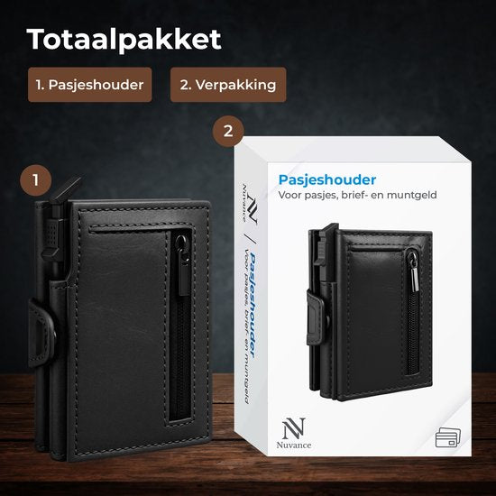 Nuvance Kartenhalter - Kartenhalter ausziehbar mit RFID-Schutz - 10 Karten - Kartenhalter Männer & Frauen - Schwarz