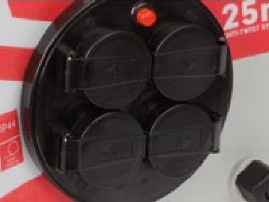 Perel Professional Kabeltrommel, Innen- und Außenbereich, spritzwassergeschützt (IP44), 4 Steckdosen mit Stifterdung, Verdrehsicherung, Thermoschutz, Kabellänge 25 m, 3G2,5, grau/schwarz