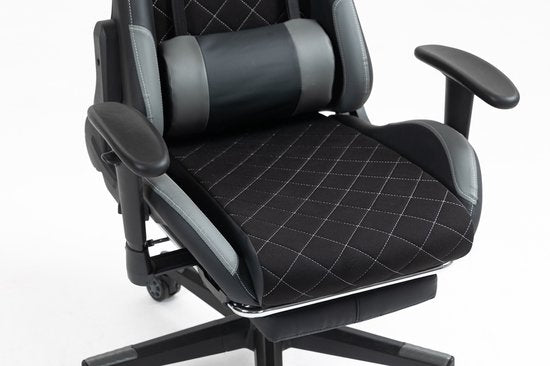 VDD Gaming - Game Chair - Game Chair mit Fußstütze - Game Chair Schwarz - Gaming Chair - Bürostuhl Gaming - Ergonomischer Bürostuhl - Mit Nackenkissen & verstellbarem Rückenkissen - Game Chair mit Fußstütze - Ergonomischer Game Chair - Drehstuhl - Schwarz