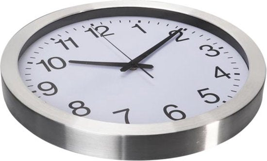 Perel Wanduhr, rund, analog, 40 cm, funkgesteuerte Zeitanzeige (DCF), Aluminium, silber