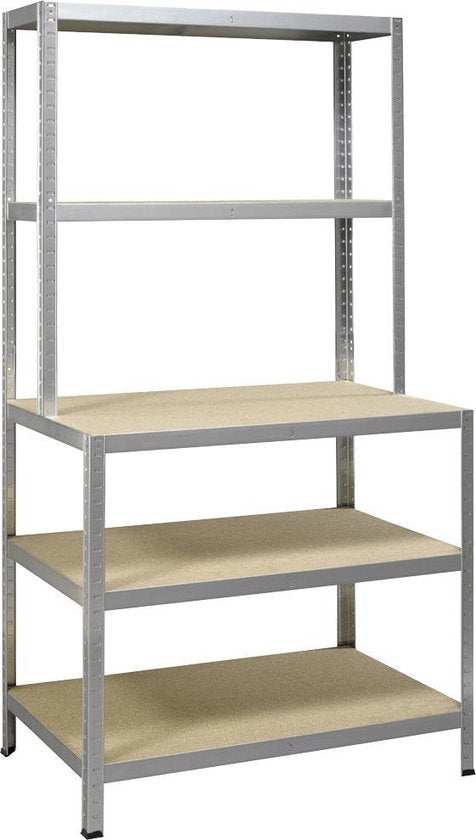Starkes Arbeitsregal - Metall- und Holzoptik - 100cm breit - 875kg Tragfähigkeit - 175kg Tragfähigkeit pro Fachboden