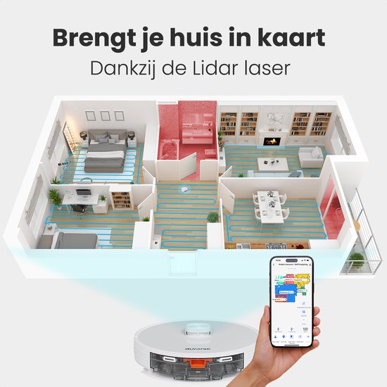 Auronic Staubsaugerroboter - Mit Wischfunktion - WiFi und App - Ladestation - Haustiere - Wischroboter - Lasernavigation - Automatische Entleerungsstation - Weiß