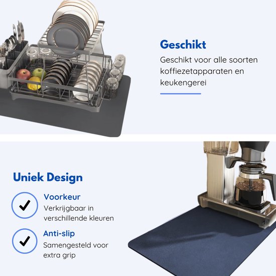 Hilvard - Tropfmatte - Tamper Matte - Kaffeematte - 40 x 30cm - Absorbierende Tropfmatte - Marineblau