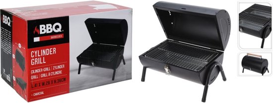 Holzkohlegrill - Zylinderform - Tischmodell - Mattschwarz