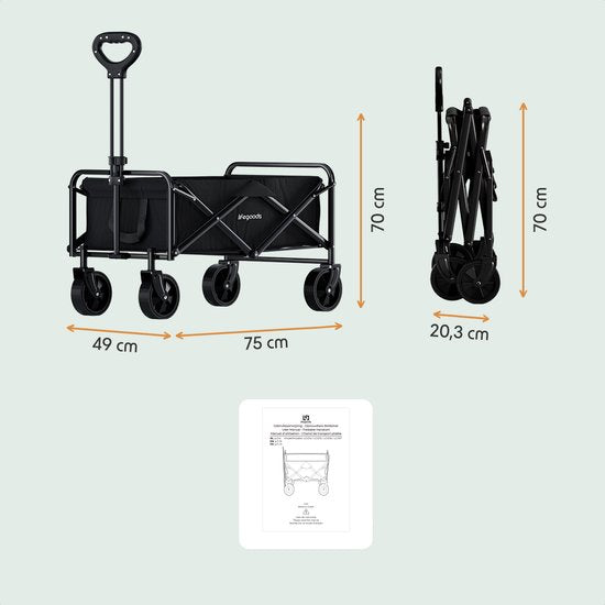 LifeGoods Wagon - Faltbar - 80KG Tragfähigkeit - 80L - Waschbares Polyester - Kompakt - Schwarz