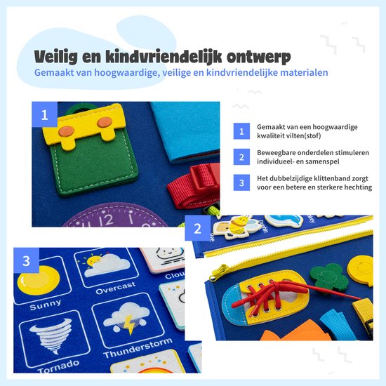 MontiPlay® Montessori-Spielzeug - Sensorisches Spielzeug - Activity Board - Busy Board - Montessori-Aktivitätsbuch für Zuhause - Pädagogisches - Sensomotorisches Spielzeug - Blau