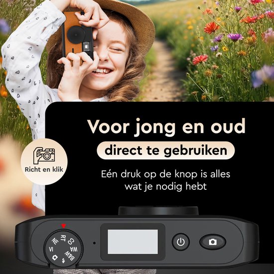 K&L Digitalkamera - Bildschirmlos - Wiederaufladbar - 16.000 Fotos - Fotokamera - Vintage - Inklusive 32GB - Langlebig - Braun
