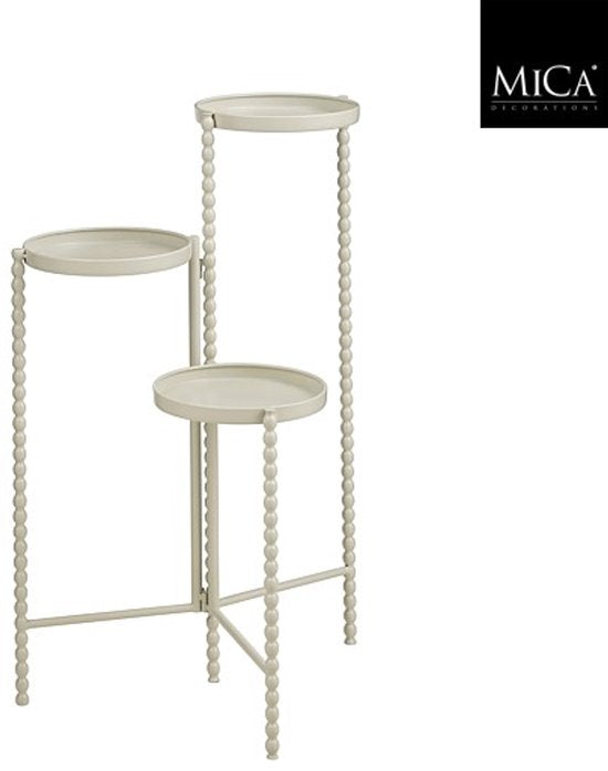 Mica Decorations Salvo Pflanzenregal – Pflanzenständer für Zimmerpflanzen – Pflanzentisch für den Innenbereich – Pflanzenuntersetzer mit drei Ablagen – 40 x 40 x 70 cm – Eisen – Offwhite