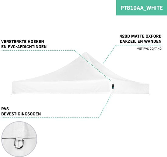 VONROC Dachplane - Für Premium Partyzelt PT501XX - Wasserdicht - 50+ UV Schutz - Weiß