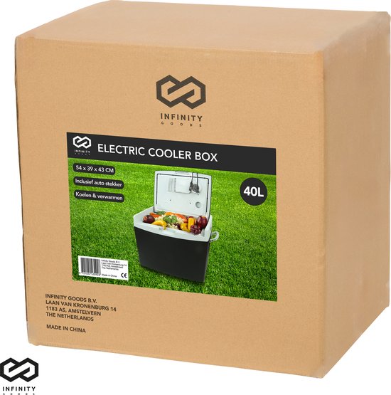 Infinity Goods Elektrische Kühlbox - 40L - Kühlbox - 12V und 230V - Kühlbox - Kühlen und Heizen - Schwarz