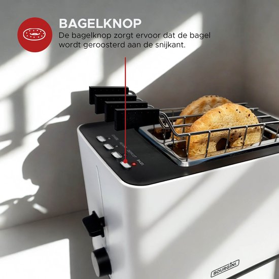 Bourgini Tosti-Toaster mit Bagel-Funktion – Toaster mit Toastklammern – Weiß, mattes Finish – Extra breiter Schlitz, geeignet für 2 Tostis