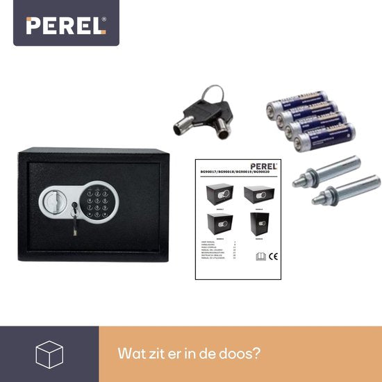 Perel Elektronischer Safe, mit Zahlenschloss, inklusive Notschlüssel und Befestigungsmaterial, 30 x 38 x 30 cm, 10,5 kg