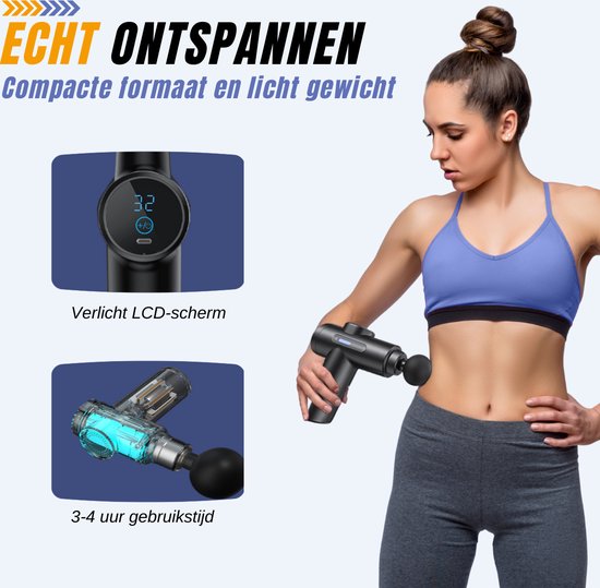 Squago Massage Gun professional - 32 Positionen - 10 Aufsätze - Kompaktes Massagegerät - Massagepistole - Massagepistole