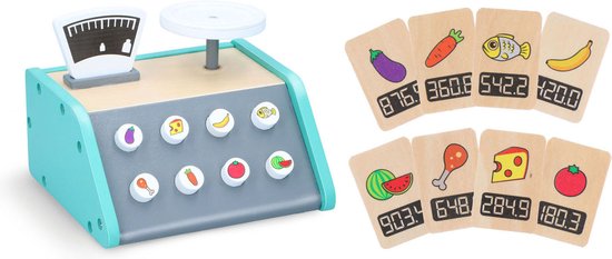 Marionette Holzspielzeug Spielzeugwaage - Mit 9 Karten - Lernspielzeug - FSC Label - Holz