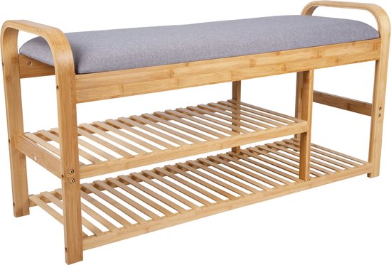 Leitmotiv Bank Arch - Bambus mit grauem Kissen - 100x33x50 cm - Modern/Skandinavisch