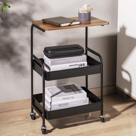 VDD – Beistelltisch – Beistelltisch für das Wohnzimmer – Beistelltisch in Schwarz – Beistelltrolley – Beistelltisch auf Rollen – quadratischer Beistelltisch – Beistelltisch im Industrial-Stil