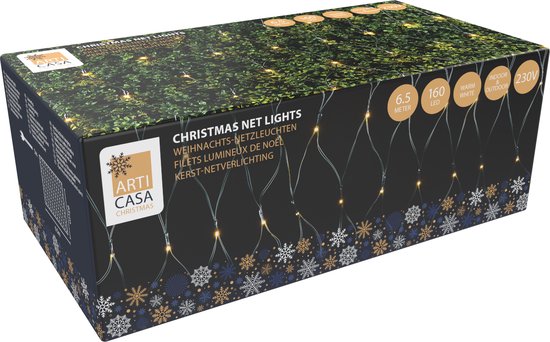 Arti Casa Christmas Grid Lights - 6,5 m Weihnachtsbeleuchtung für den Außenbereich mit 160 LED-Lichtern - Warmweiß - Lichtergitter für Innen und Außen - 230V